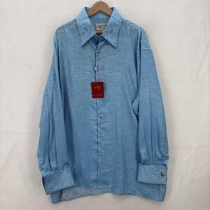IL Canto Shirt Mens 2X Blue Metallic Long Sleeve Dressy Button Up Italian VTG